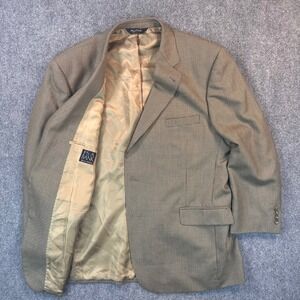 JOS A BANK Mens 48R 100% Wool Sport Coat Blazer Jacket Houndstooth Tan Brown